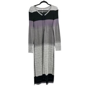 Free People Colorblock Striped Maxi Tunic Side Slits Loretta Henley Front